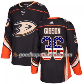 Anaheim Ducks John Gibson 36 Adidas 2017-2018 Zwart USA Flag Fashion Authentic Shirt - Mannen
